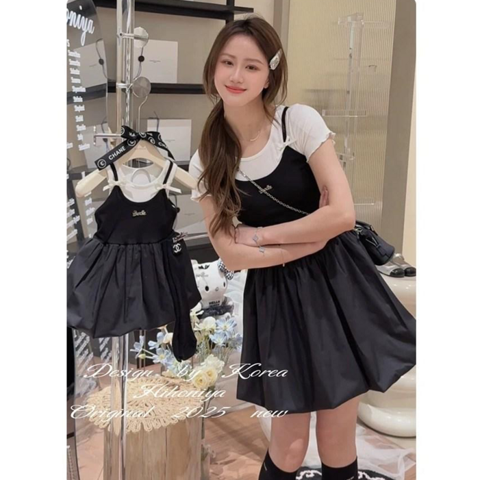 라움리에 엄마랑 딸 커플 모녀룩 블랙 벌룬 원피스