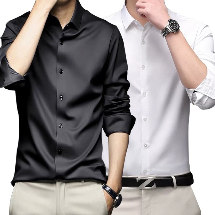 본헤르츠 남성용 구김 없는 링클프리 다림질 면제하는 베이직 긴팔 셔츠