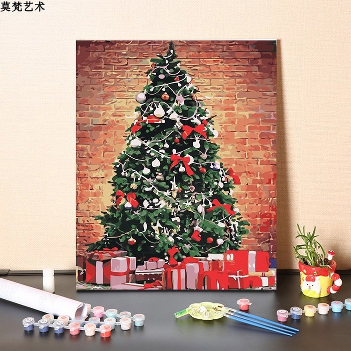 크리스마스트리 유화그리기세트 diy그림그리기 겨울풍경 40X50cm 색칠 명화그리기