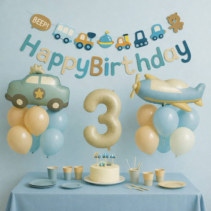 블루 자동차 비행기 남아 파티 풍선세트