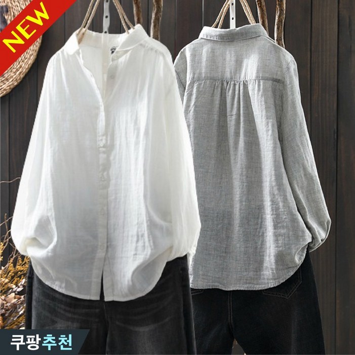 (완전 편한) 85kg까지 빅사이즈 여성 순면 빈티지 카라 단추 셔츠 편한 심플 고급 베이직 정장 오피스룩 데일리 캐주얼 모던 얇은 부드러운 쿨 통기성 무지 입체 상의 남방