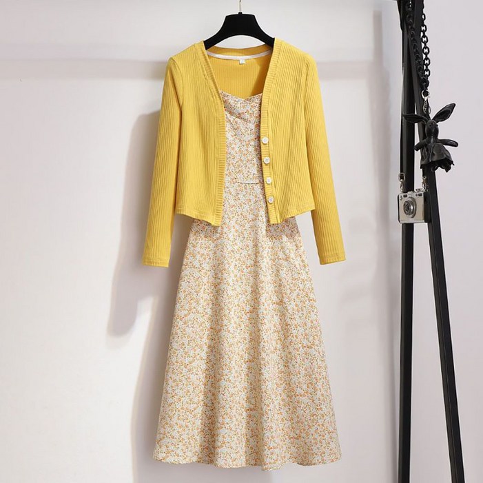 IWMAFT 여성 여름 플라워 나시 원피스 가디건 세트 슬림핏 체형커버 데일리룩 AH602