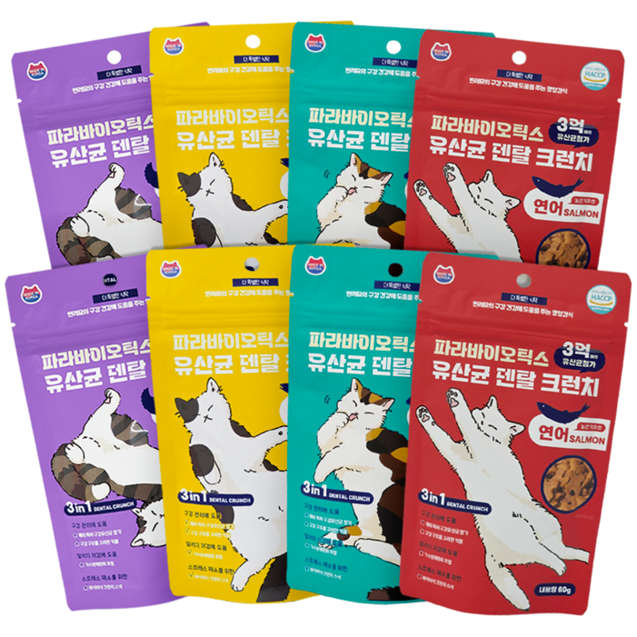 푸디 더특별한식탁 고양이 간식 포스트바이오틱스 유산균 덴탈 크런치, 콤보, 60g, 8개