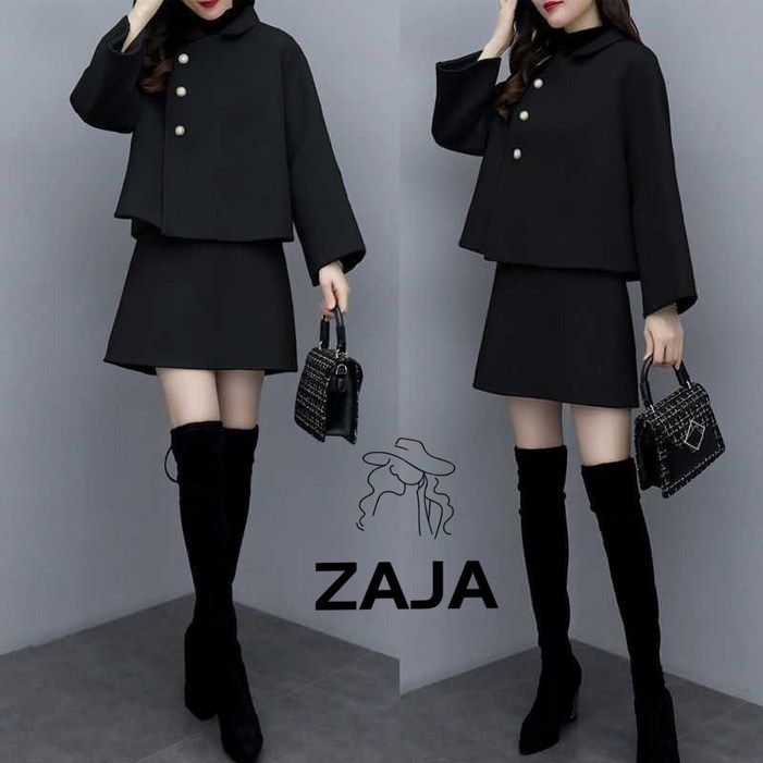 ZAJA 여성 모직 투피스세트 여성스러운 코트  스커트 캐주얼 상하의세트