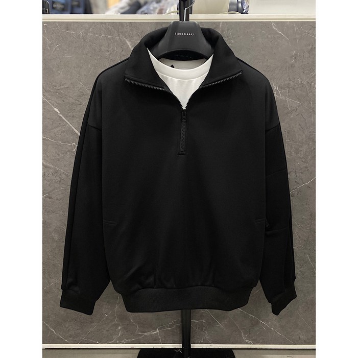 리버클래시 25F/W 블랙 하프집업 오버핏 맨투맨티셔츠(LLF41660)_DG