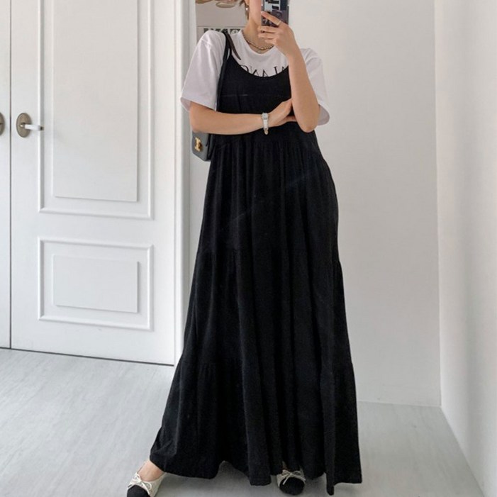 오브치치 여성 55 99 빅사이즈 오버핏 롱롱 캉캉 끈 뷔스티에 원피스