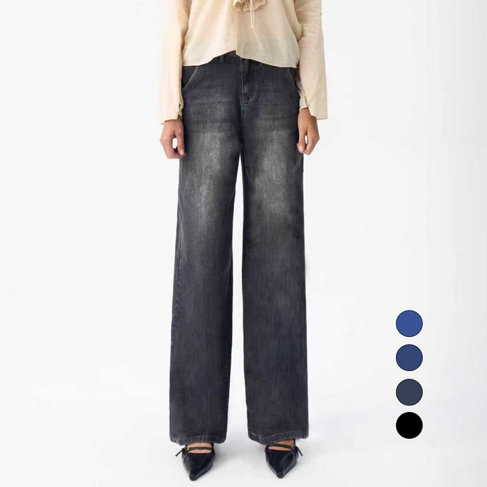 엘블로썸 여성 숏,기본,롱 스판 와이드 히든밴드 백포켓 청바지