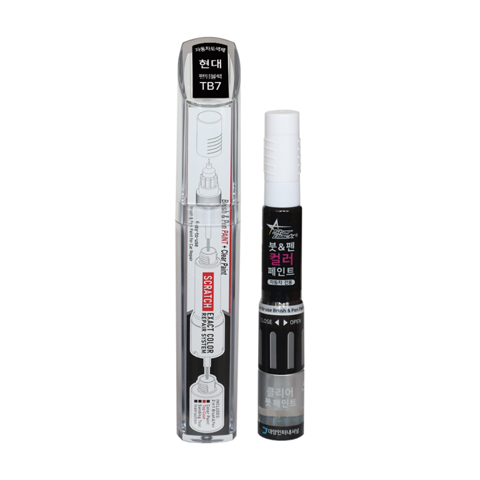 스타블랙 현대자동차 붓펜 페인트 자동차 도색용 TB7 팬텀블랙 LF소나타,HG그랜저, TB7 팬텀블랙,투명코팅제, 1박스