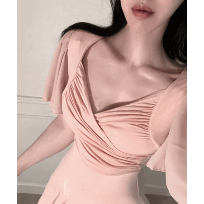 여신 랩 셔링 원피스 쉬폰 소매 플레어 미니원피스 팔뚝커버하객룩3color