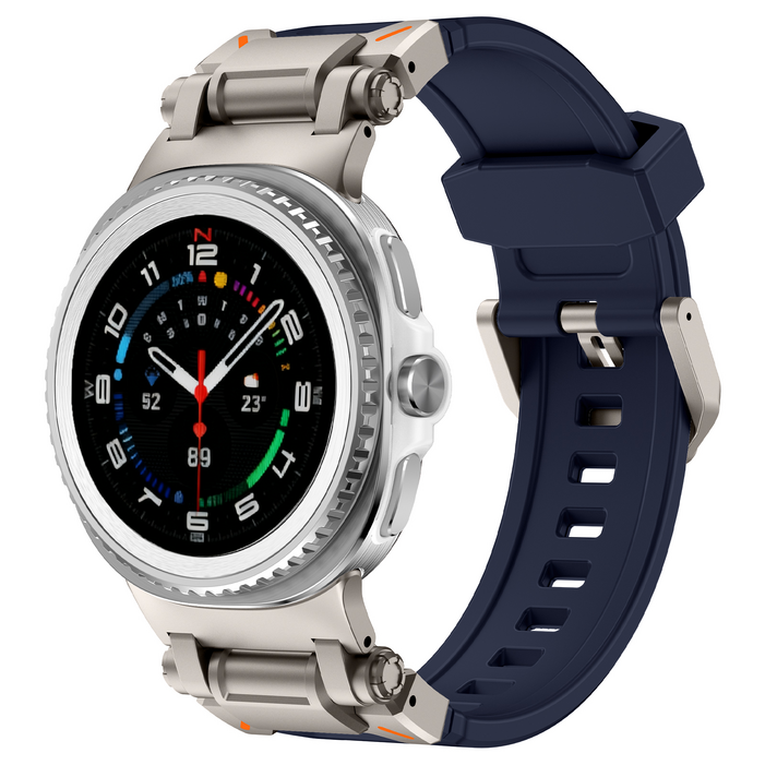 FALANDO 갤럭시워치8워치8 클래식 호환 스테인리스 메탈 커넥터 티타늄 메카닉 실리콘 스트랩 밴드 시계줄 404446mm, 티타늄 블루