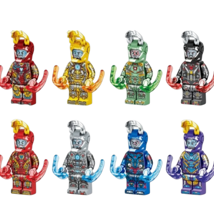 아이언맨 호환블록 브릭미니피규어 8종 세트 시리즈 마블 슈퍼히어로 베스트 풀컬렉션 취미수집장식컬렉션용 커스텀 호환 블록피겨, 1개, 03. 아이언맨 8종 세트 VER.D로켓