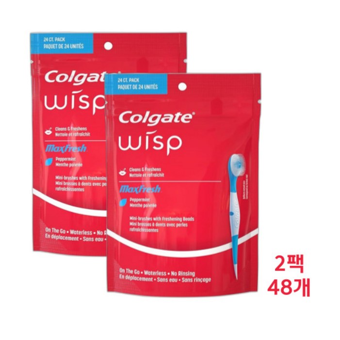 콜게이트 위스프 일회용칫솔 2팩 24개입x2개 여행용칫솔 휴대용미니칫솔