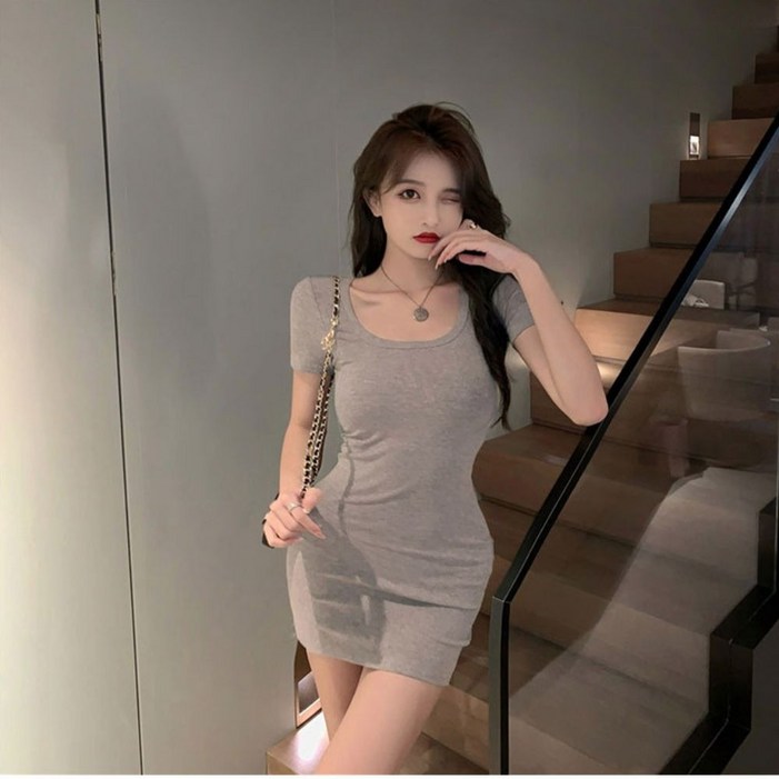여자 글램핏 데일리 골지 슬림 미니원피스 스퀘어넥 bor879aO