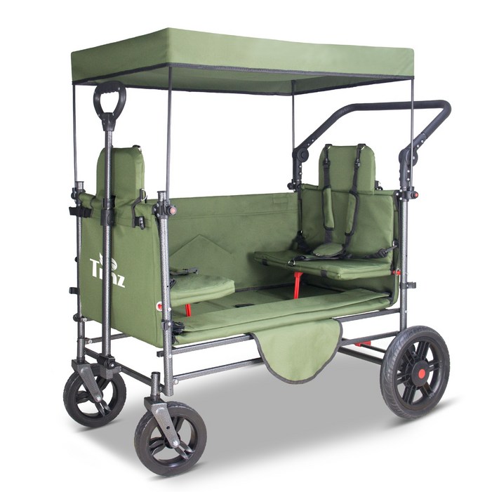 접이식 야외 유틸리티 왜건 캐노피가 있는 해변 왜건 카트 캠핑 쇼핑 정원 및 해변을 위한 휴대용 접이식 왜건 접이식 캠핑카 좌석 포함, 1개, 녹색