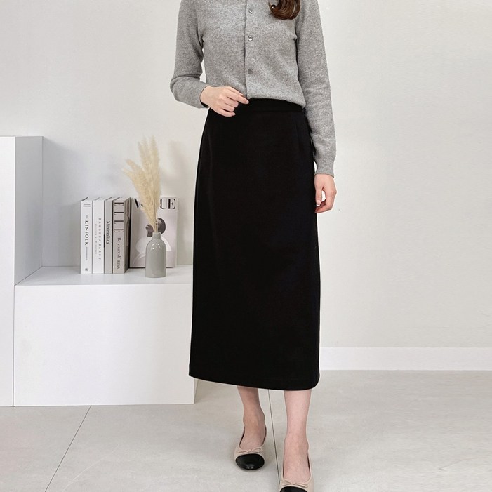 마르쉘 롱스커트 55100 빅사이즈 H라인 스커트 여성 정장치마 기모 헤링본 사계절