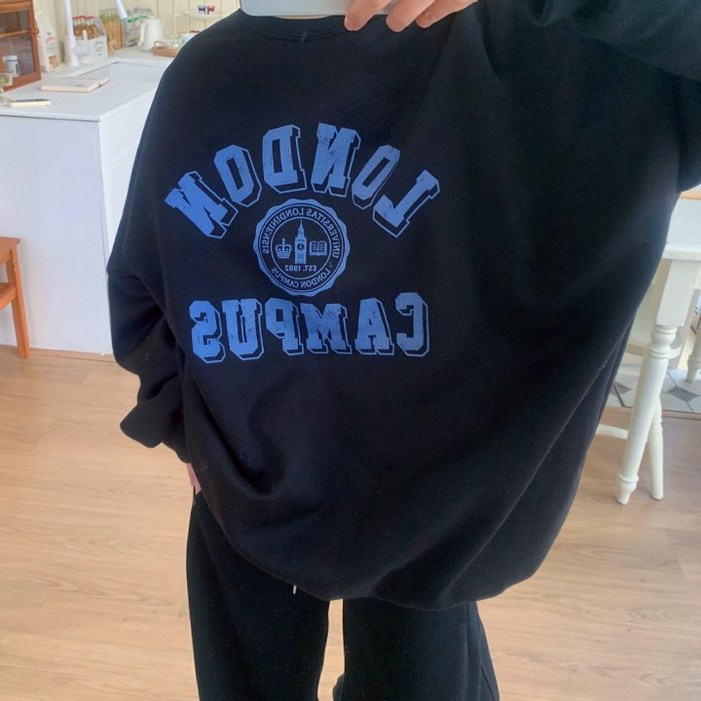 애플망고옷장 빅사이즈 겨울 기모 퓨어런던 맨투맨 오버핏 롱티셔츠