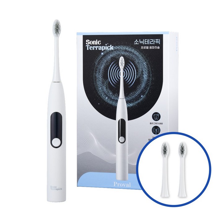 치과약국추천 프로벨 음파전동칫솔 고급모델 5가지모드 방수 칫솔모2p, 1개, 화이트, 소닉테라픽