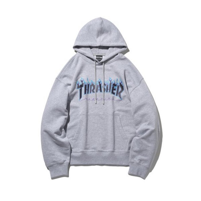 [국내매장판] 트레셔 후드티 플레임 로고 후디 멜란지 그레이 497355