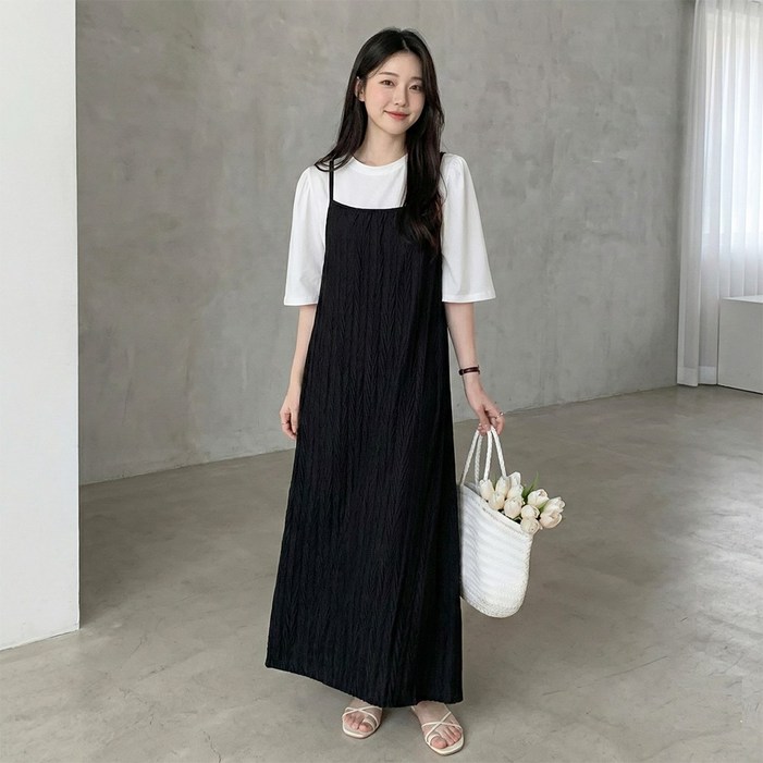 프롬코 여성 여름 휴양지 플리츠 뷔스티에 롱 원피스 FRC250