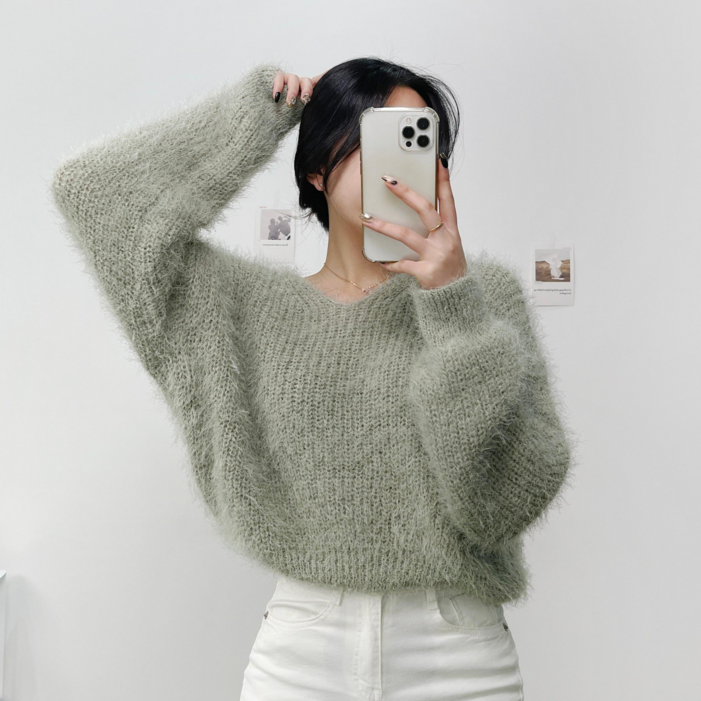 최강 여리핏털빠짐X폭신폭신 앙고라 브이넥 페페 니트