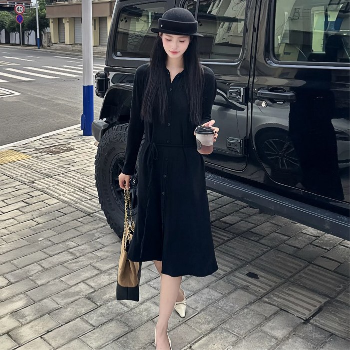 BuGeum 여성 가을 봄 니트 원피스 데일리룩 A라인 롱원피스