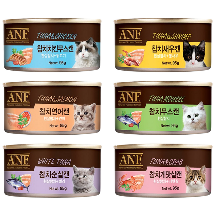 ANF 고양이 캔 간식 모음 참치 치킨 순살 새우 게맛살 무스 CAN 버라이어티 믹스, ANF 캔 고양이 간식 Mix 맛별 4개씩G 총, 24개