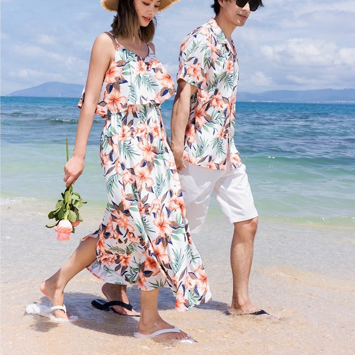 4477 두근비치 신혼여행 커플룩 바캉스 원피스 하와이안 원피스 허니문 커플룩 여름 원피스 휴양지 원피스 여성 여름 원피스 휴양지 커플룩 휴양지룩 해외여행룩 동남아 커플룩