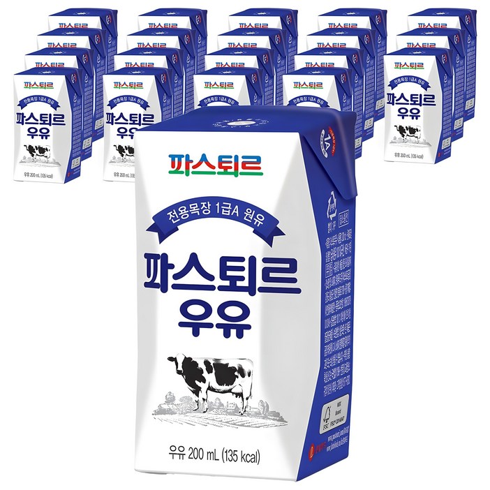 파스퇴르 전용목장 우유, 200ml, 20개 파스퇴르 전용목장 우유, 200ml, 20개