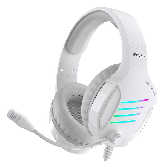 아이리버 노이즈 캔슬링 마이크 레이보우 LED USB 게이밍 헤드셋, EQwearG7H, 화이트