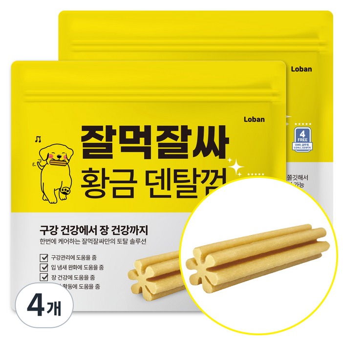 잘먹잘싸 강아지 황금 덴탈껌, 황태맛, 300g, 4개