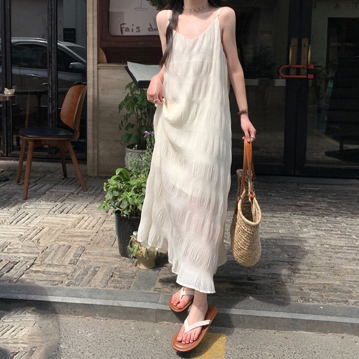 페이퍼먼츠 미에르 링클 프릴 끈나시 롱 원피스 10635 빅사이즈 포함