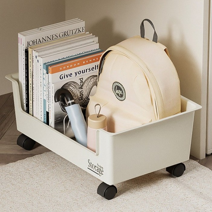 로비니샵 정리 수납 전문가가 추천하는 이동식 미니 북카트 수납함 중형 1단, 크림화이트, 1단