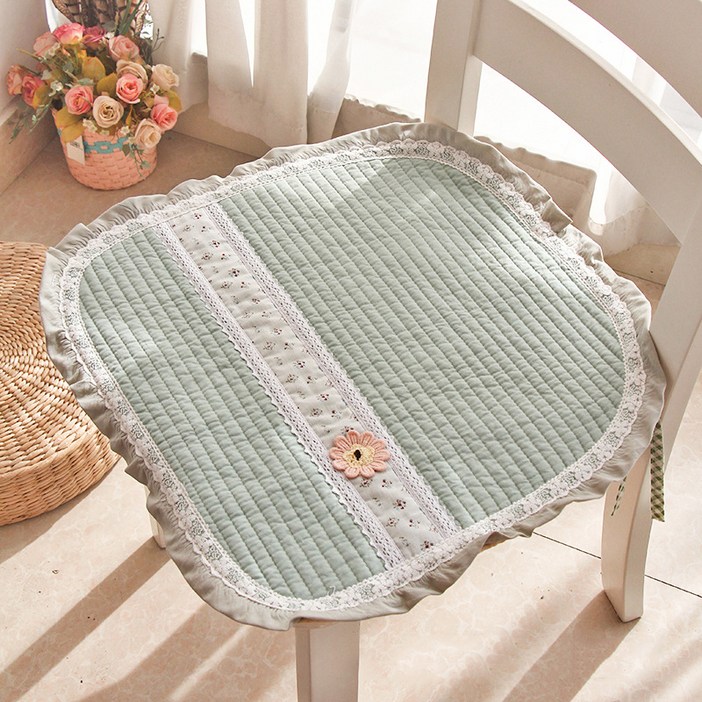 러빙랩 플라워 프릴 끈달린 식탁 의자 방석 2p