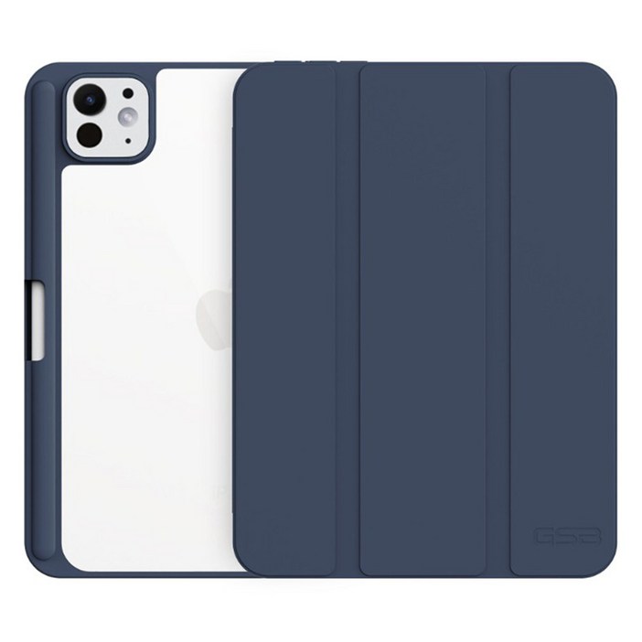 지에스비케이스 아이패드 애플펜슬 수납 클리어 하이브리드 케이스, 네이비블루, 1개