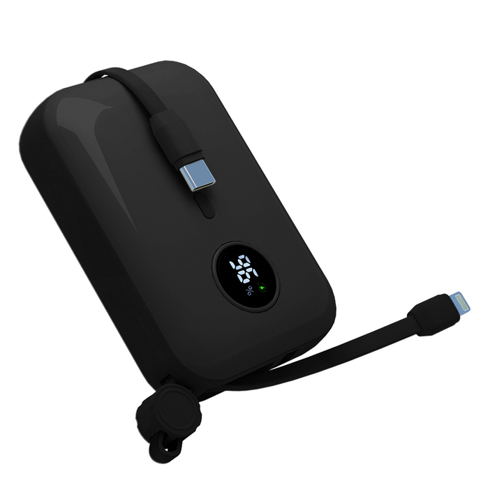 바우아토 난연 PD 22.5W 고속 입출력 케이블 일체형 미니 보조배터리 10000mah, 블랙, DB0235