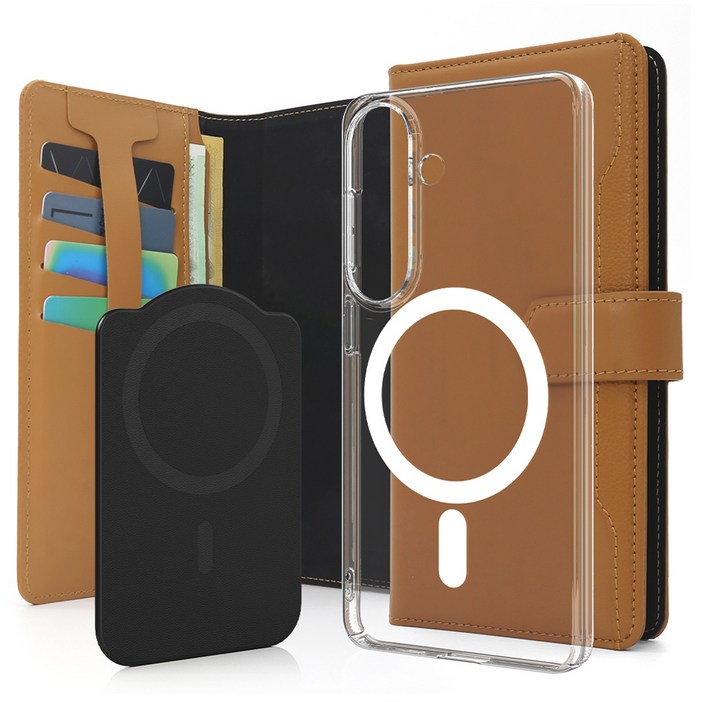 엑씨 허스크 천연 소가죽 카드 수납 분실방지 가죽 지갑 다이어리 + 맥세이프 호환 휴대폰 케이스 세트