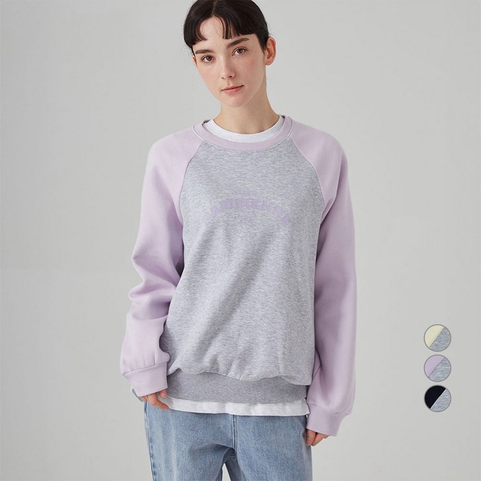 ELLE PARIS 컬러블록 라글란 기모 스웻셔츠 PARISIEN