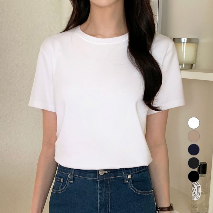 아피나르 여성용 통기성 베이직 크루넥 반팔 티셔츠