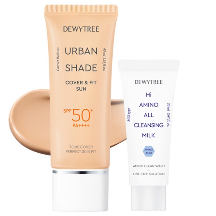 듀이트리 어반쉐이드 커버 앤 핏 선크림 SPF50 PA 40ml  클렌징 밀크 20ml 세트, 1개
