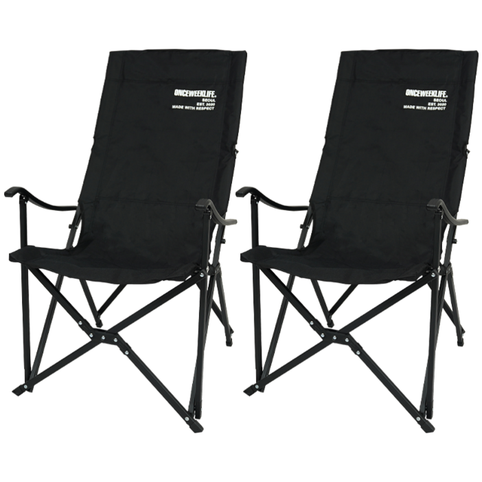 원스위크라이프 캠핑 블랙 프레임 릴렉스 체어 특대, 블랙, 2개