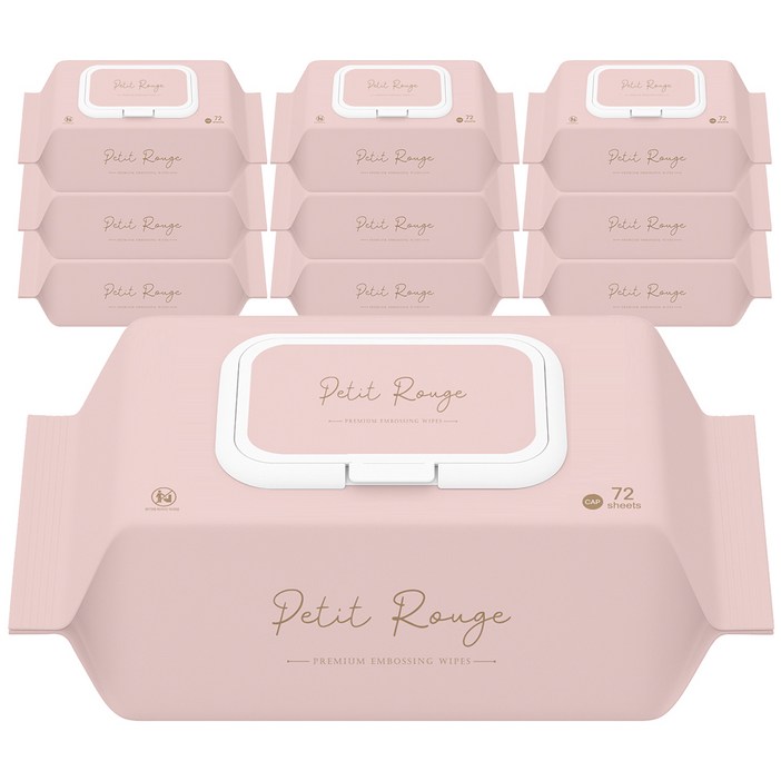 쁘띠루쥬 70평량 엠보싱 물티슈 캡형, 70g, 72매, 10개