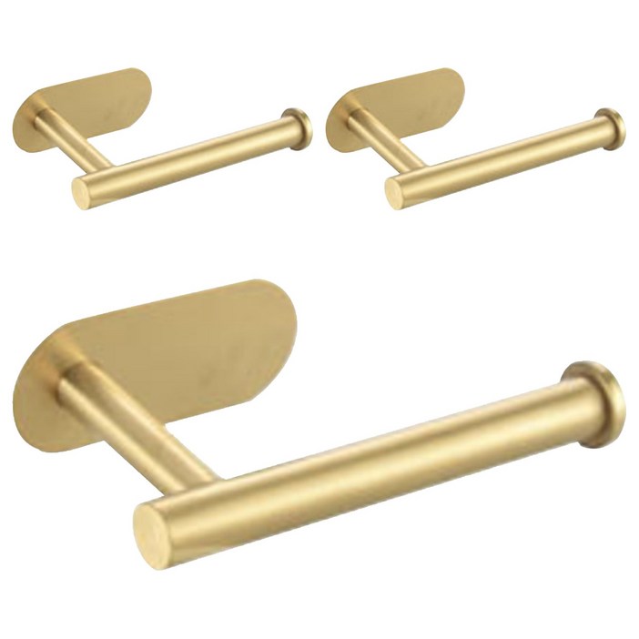 해피이지 화장실 욕실 무타공 심플 스테인레스 스틸 롤 휴지걸이 타월홀더 타원 숏, 골드, 3개