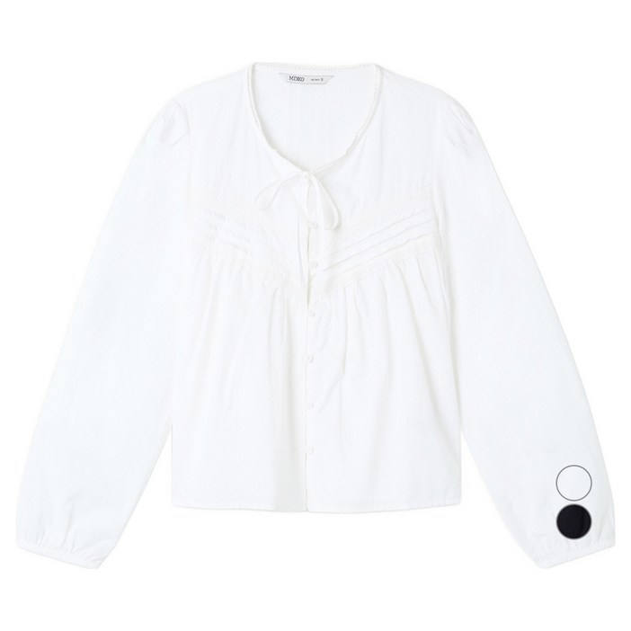 미쏘 여성용 핀턱 레이스 면 블라우스