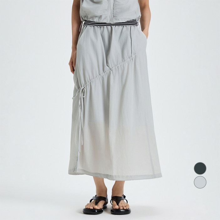 미쏘 여성용 셔링 나일론 롱 스커트