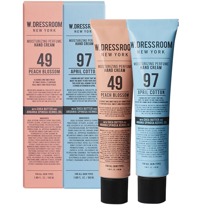 더블유드레스룸 퍼퓸 핸드크림 No49 피치블러썸 50ml + No97 에이프릴코튼 50ml