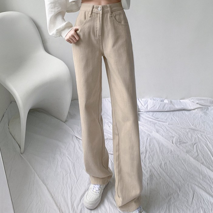 반야스토리 여성용 간절기 하이 웨이스트 와이드 데님 팬츠 SS63