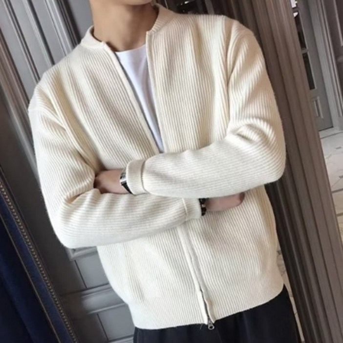 제이티엘 남성용 캐주얼 슬림 무지 코디 집업 니트