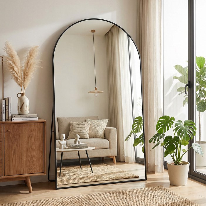 국내발송 당일출고 안토크 초대형 아치형 전신거울 거치 스탠드 지지대 이동식 원룸 미용실용 전신경 1800x1100, 블랙.