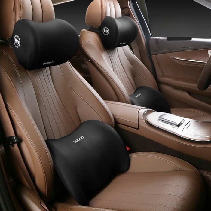 보담다 차량용 메모리폼 목쿠션 허리쿠션 세트, 블랙, 1세트