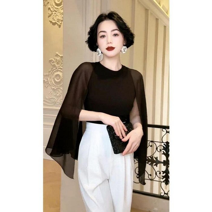 쉬폰 블라우스 탑 셔츠 스타일리시한 빅사이즈 케이프 숄